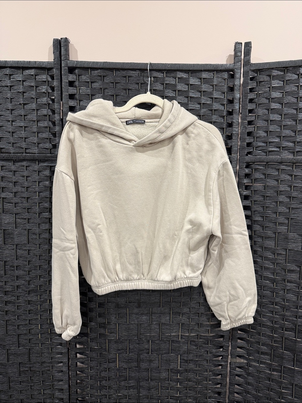 Zara Light Cream Cropped Hoodie